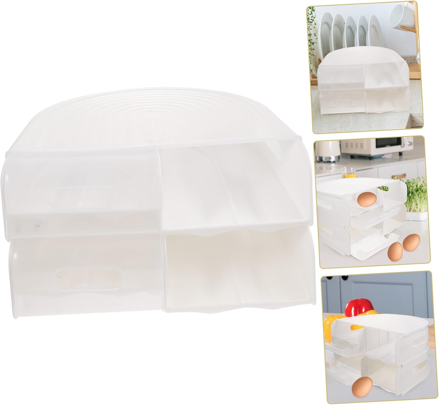 Automatic Rolling Eggs Box with Lid Multi-layer Container for Refrigerator and Organizer Shaped Ramp Design for Easy Access for Kitchen and Dining Room Storage