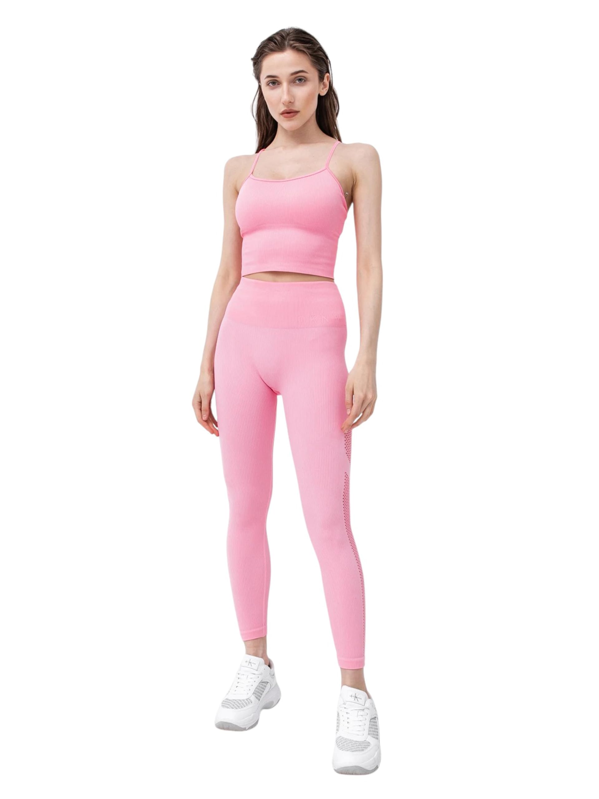 DKNY Sport-Top Corto da Donna A Costine, Senza Cuciture, con Coppe Rimovibili T-Shirt