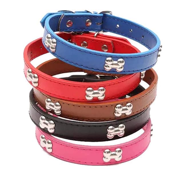 Foto 5 de 7 de Mdurian Collar de piel auténtica con tachuelas de hueso de metal seguro y cómodo