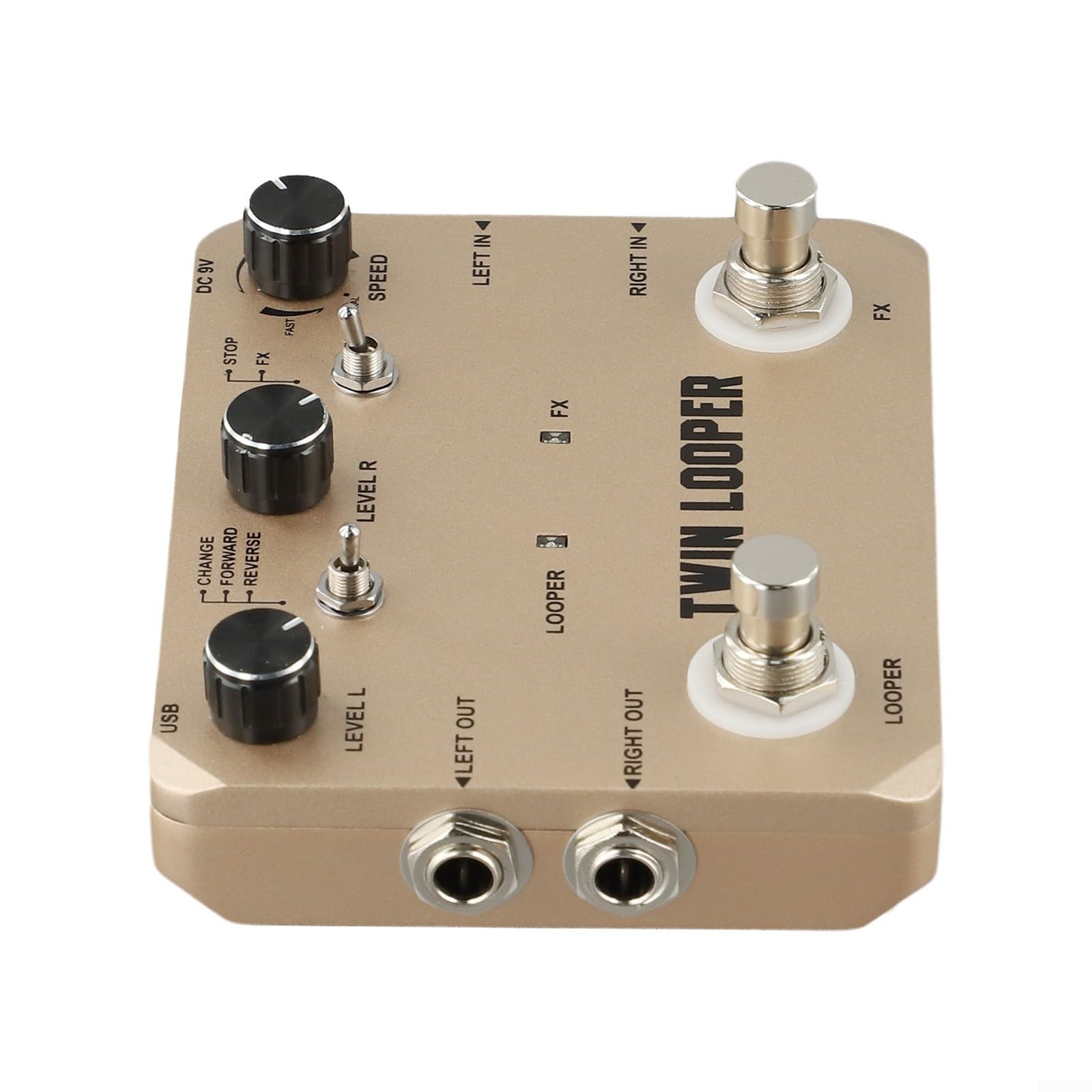 Rowin - Pedal de efecto Looper para guitarra eléctrica, 11 modos, incluyendo cambio de marcha atrás y velocidad, tiempo de grabación de 10 minutos, estéreo, True Bypass, acabado dorado