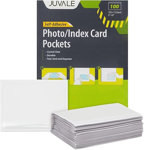 Juvale Paquete de 100 fundas para fotos de carga superior de 4 x 6 pulgadas con adhesivo soporte para tarjetas de índice para suministros de oficina