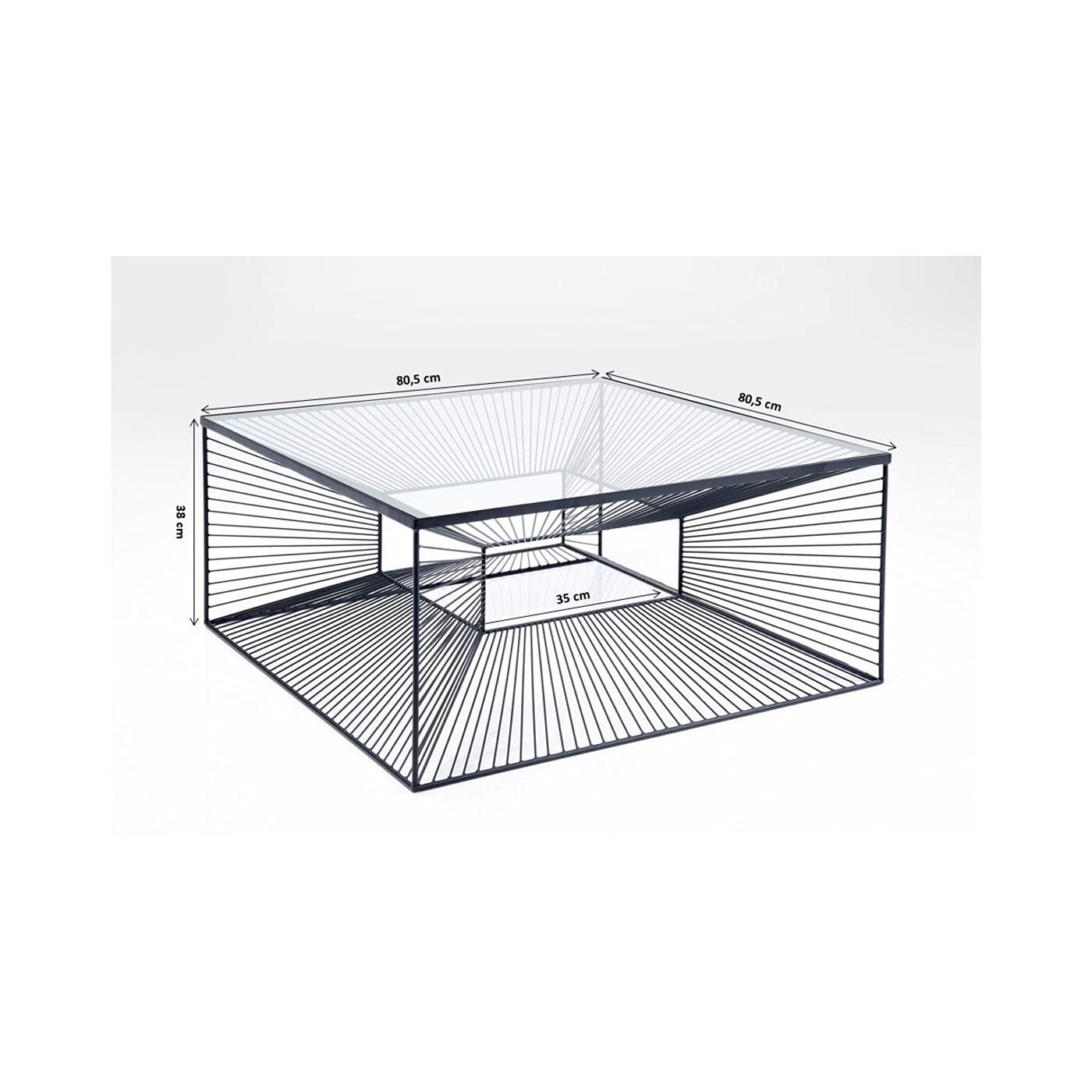 Kare Design Couchtisch Dimension, Schwarz, Beistelltisch, Wohnzimmertisch Stahlgestell, ESG-Glas Tischplatte, handgearbeitet, quadratisch, 38x81x81 cm (H/B/T)