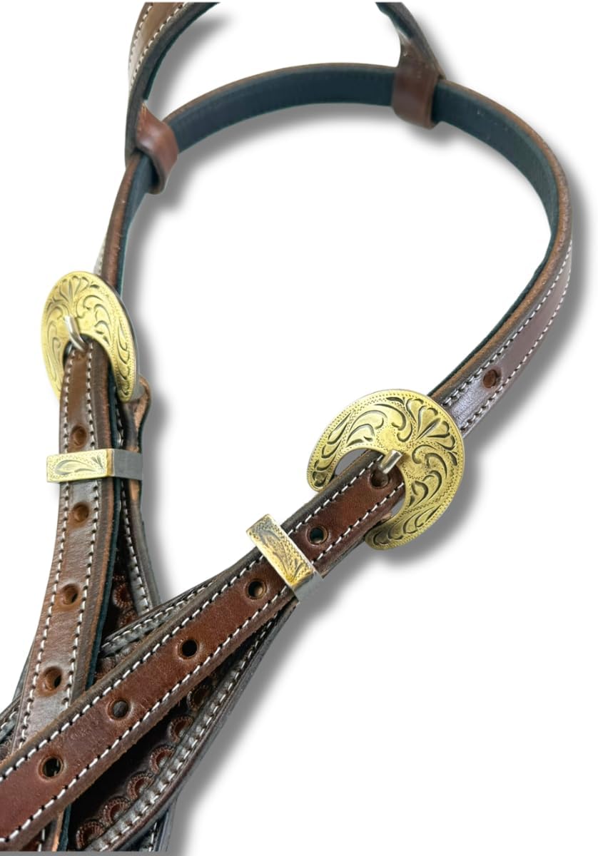 Western One Ear Headstall – Handcrafted Double Leather Horse Headstall with Daisy Floral Tooling & Decorative Buckles | Adjustable | Ranch, Trail & Show