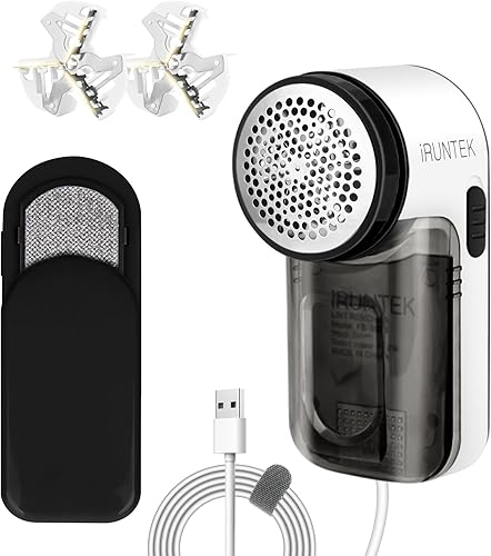 iRUNTEK Afeitadora de tela sin baterías, afeitadora de pelusa y cepillo de pelusa 2 en 1, desfusionador de suéter para eliminar pelusa, bolas de