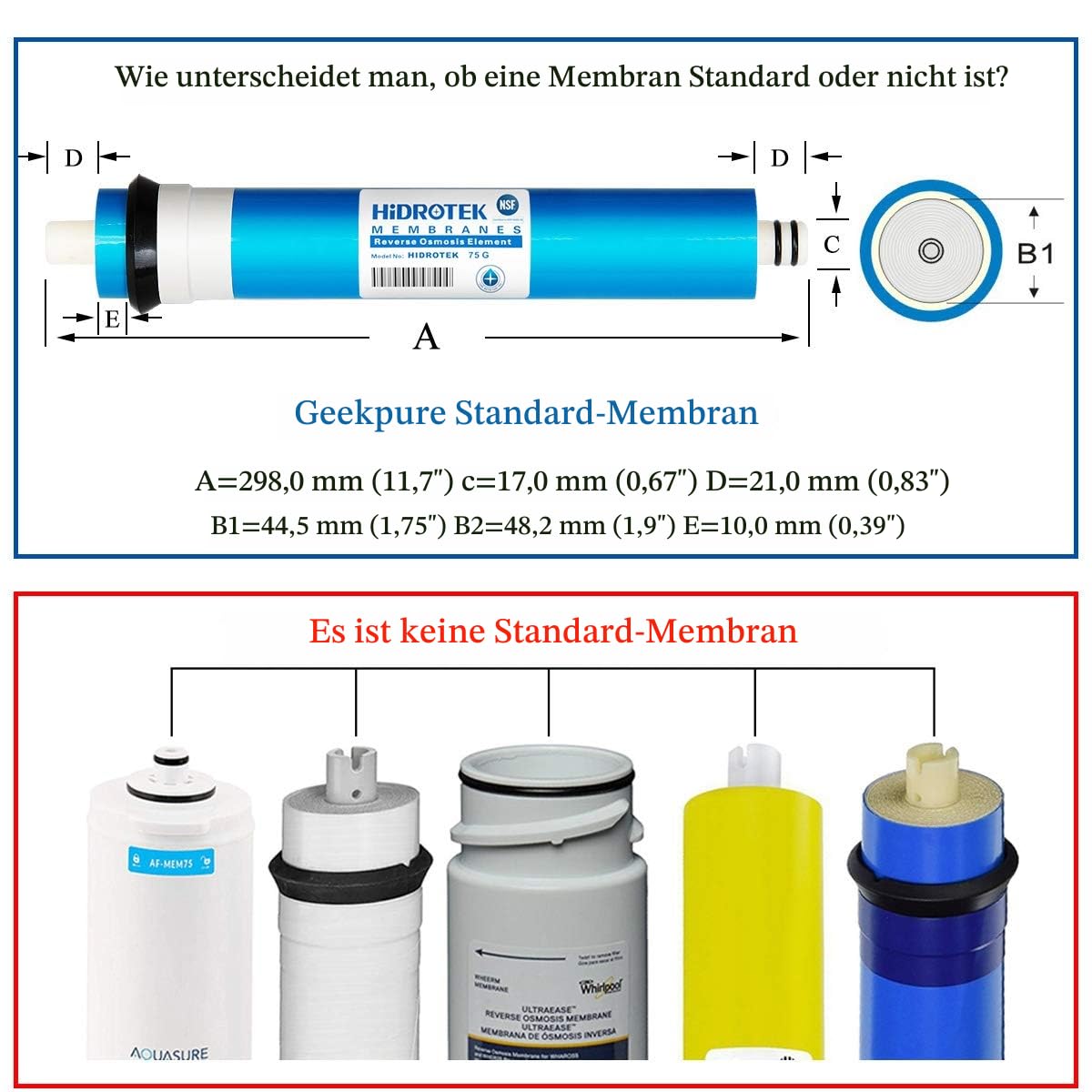Universal kompatible 5-stufige Umkehrosmose Ersatzfilter Set mit 75 GPD Membran -Standard 10 Zoll
