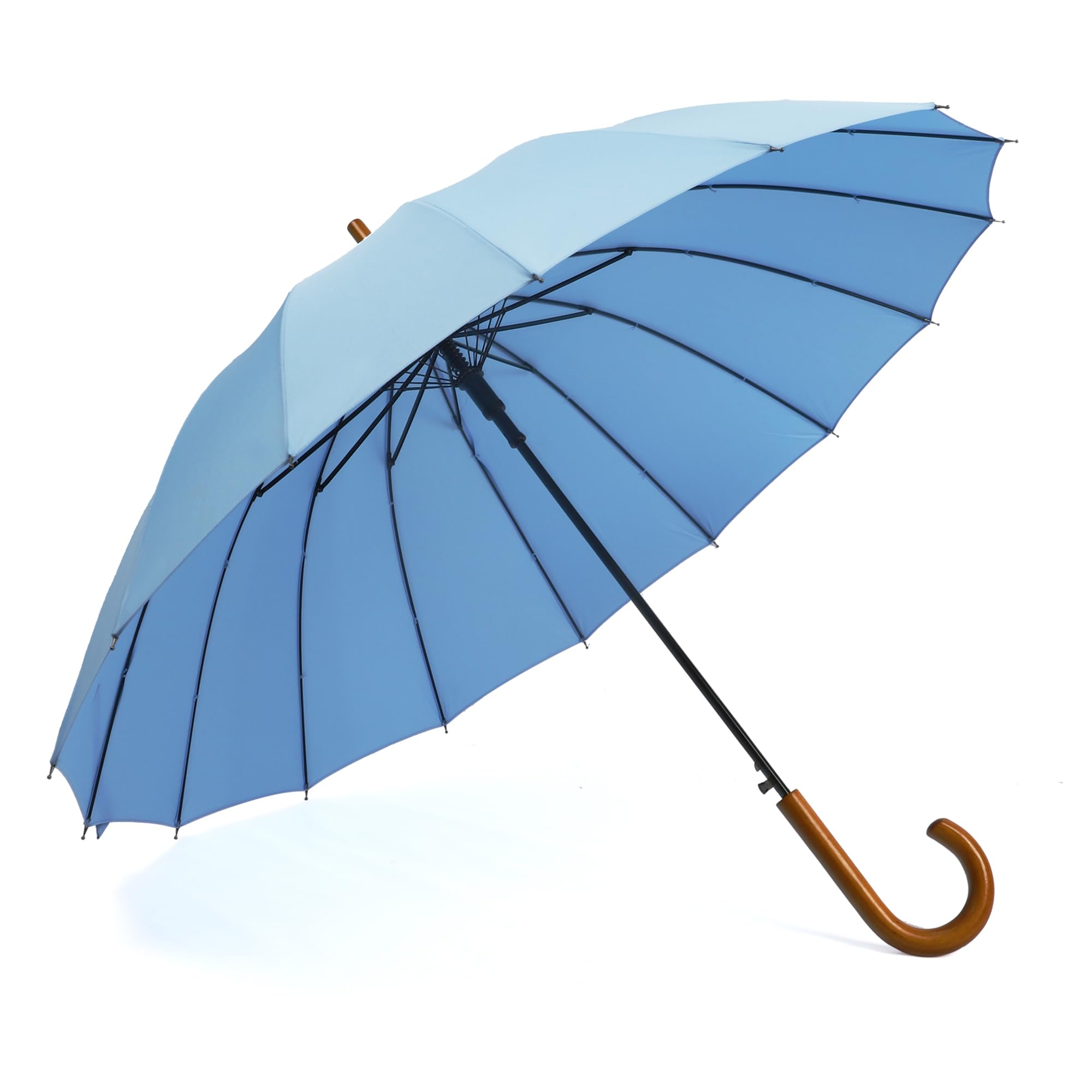 SoulRain 16 Rippen 121,9 cm Stockschirm, automatisches Öffnen, einfarbig, modisch und einfach, bogenförmiger klassischer Holzgriff, winddicht, unzerbrechlich, Regenschirm (Sora)