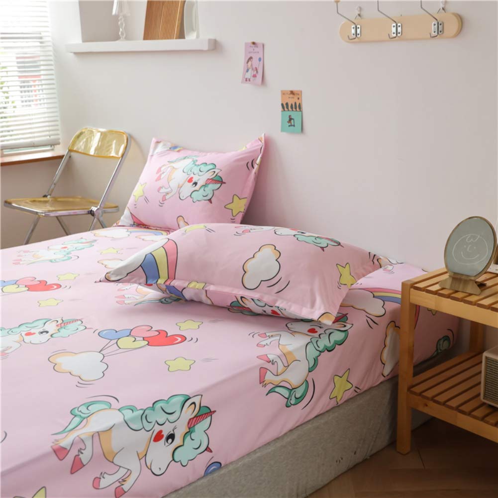 Feelyou Girls Unicorn Fitted Sheet Queen Cute Dreamy Horse Bed Sheet Set for Kids Children Bedroom Decor Cartoon Magical Animal Girly Fantasy Unicorn Rainbow Bed Cover (Flat Sheet Not Included)
