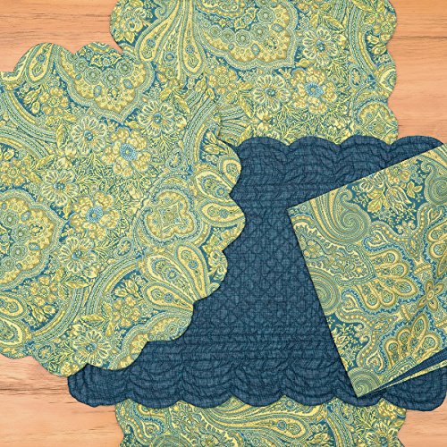 C&F Home Kashmir Paisley 17" X 17" Round Cotton Reversible Machine Washable Placemat Set Of 6 Round Placemat Set Of 6 Green #TOP2