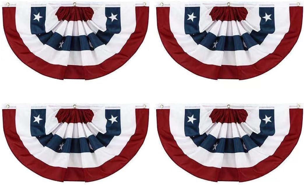 Joyly USA Pleated Fan Flag American US Bunting Flags Outdoor, 1.5x3Ft Patriotic Stars & Stripes-Sharp Color and Fade Resistant. Memorial Day 4th of July Independence Day Decorations (4 Pack)