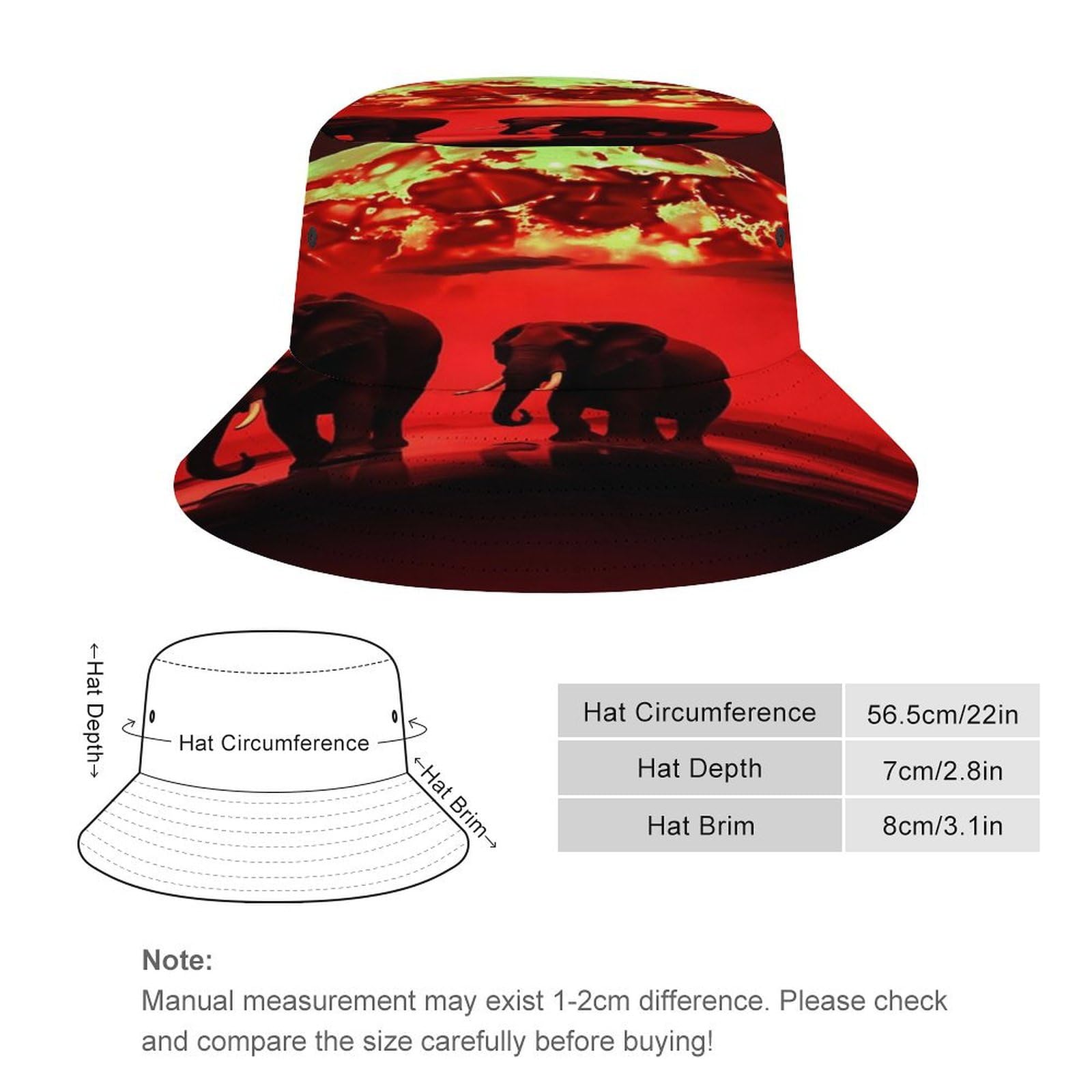 Red Full Moon Elephants Sun Hats Wide Brim Bucket Hat UV Protection Hat for Fishing Hiking Beach Garden