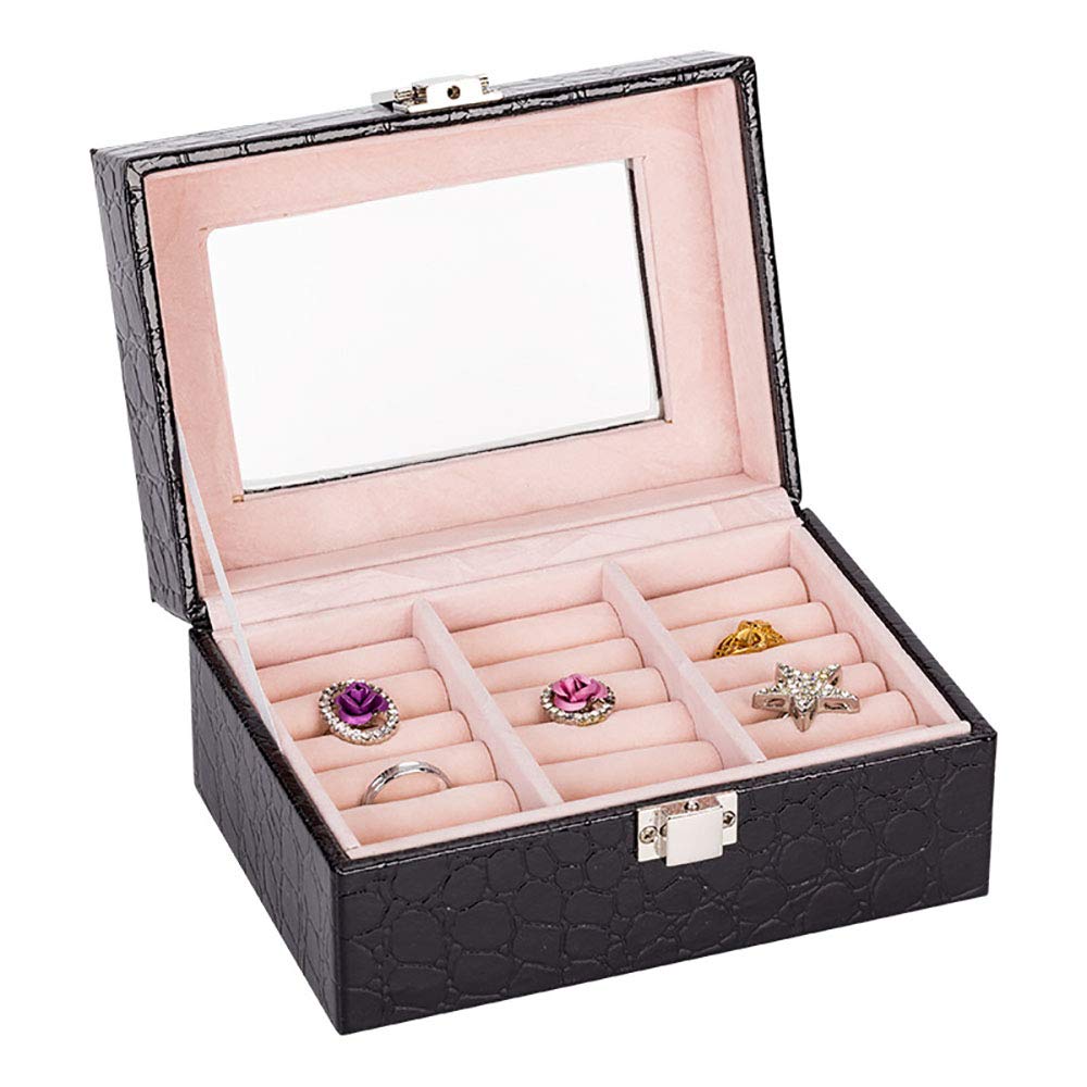 Joyero Multiusos, Organizador de Pendientes y Anillos, Estuche de Viaje de Piel sintética, Color Negro, para tocador y Dormitorio