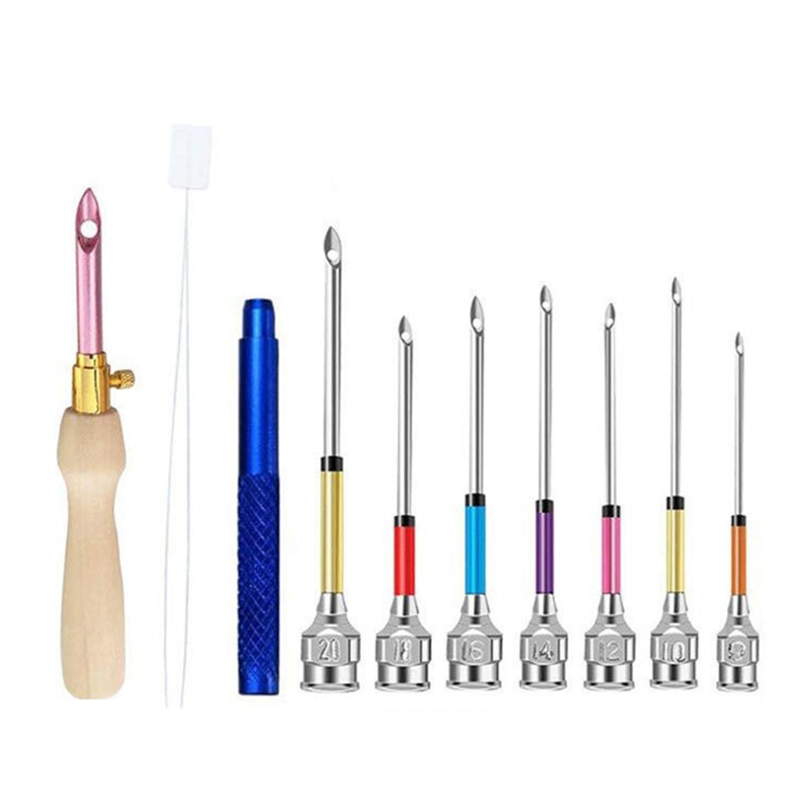 Buxuaaaa Punching Needle Tool Adjustable Wood Handle Punching Needle Embroidery Tool with 7 Size Tip and Threader Set for Embroidery