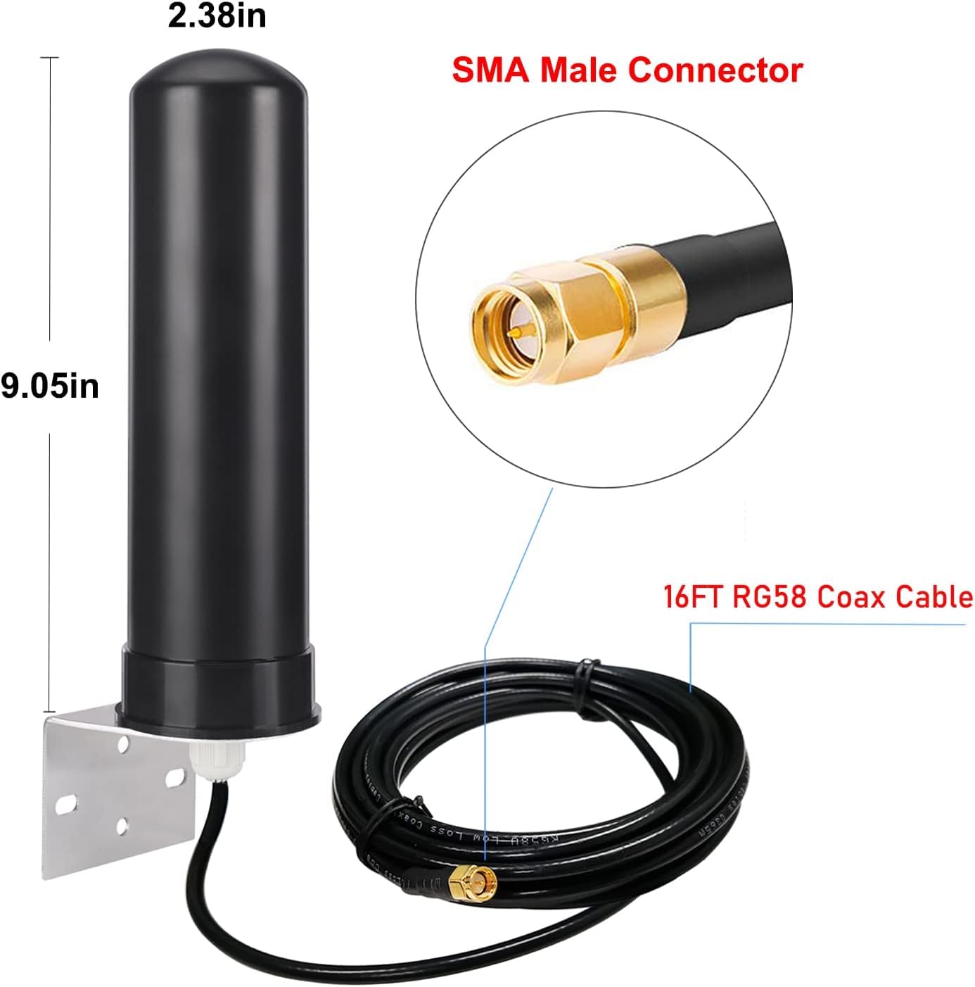 MOOKEERF 3G/4G LTE Outdoor Antenna - 6dBi Wall Mount Antenna 698-2700 MHz with SMA Male/Dual TS9 Omni-Directional Outdoor External WiFi Antenna for T-Mobile Netgear Router Modem MiFi Mobile Hotspot