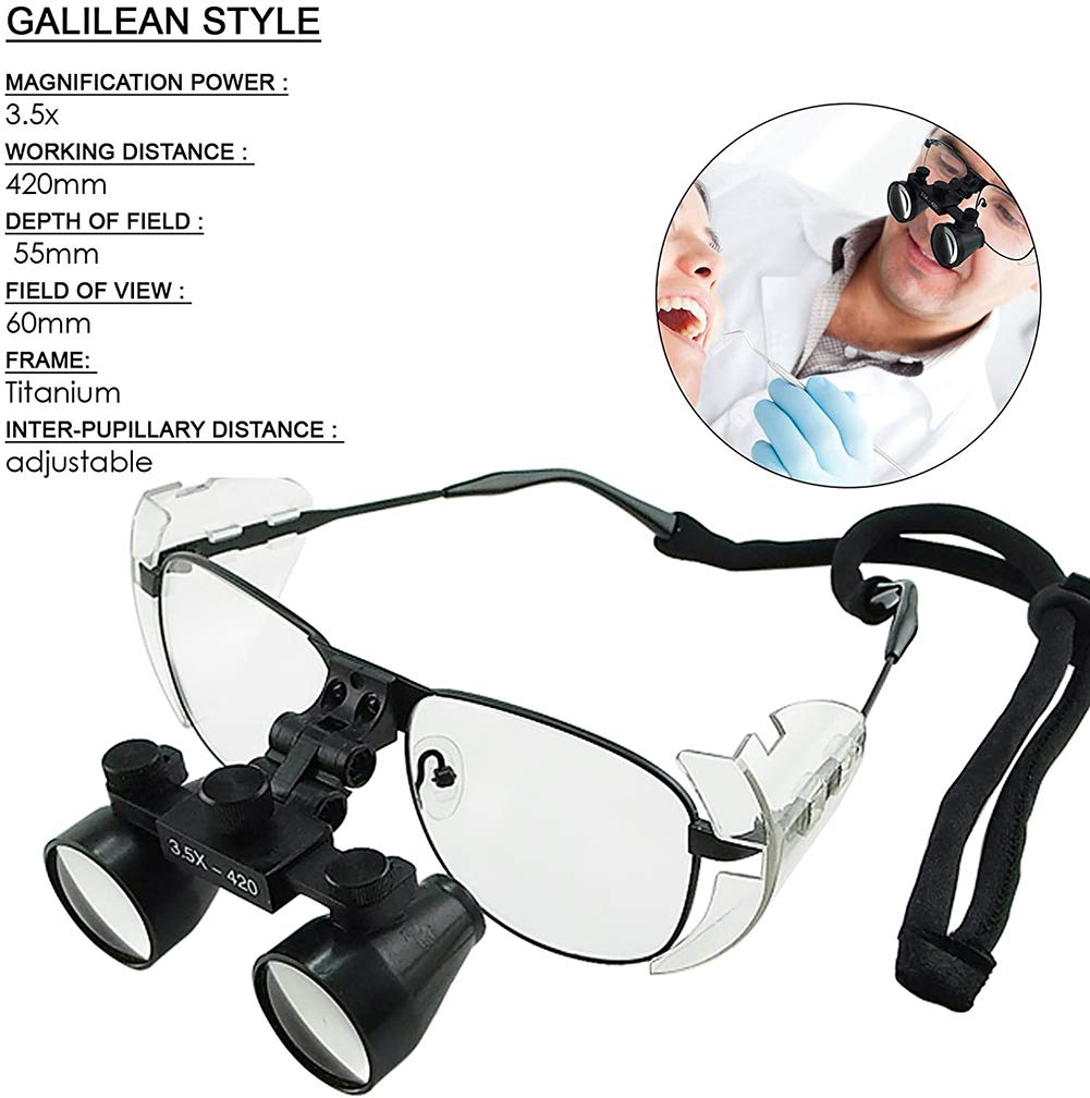 Lente Binocolo Chirurgico con Faro a LED, Montatura Titanio per Procedure Odontoiatriche e