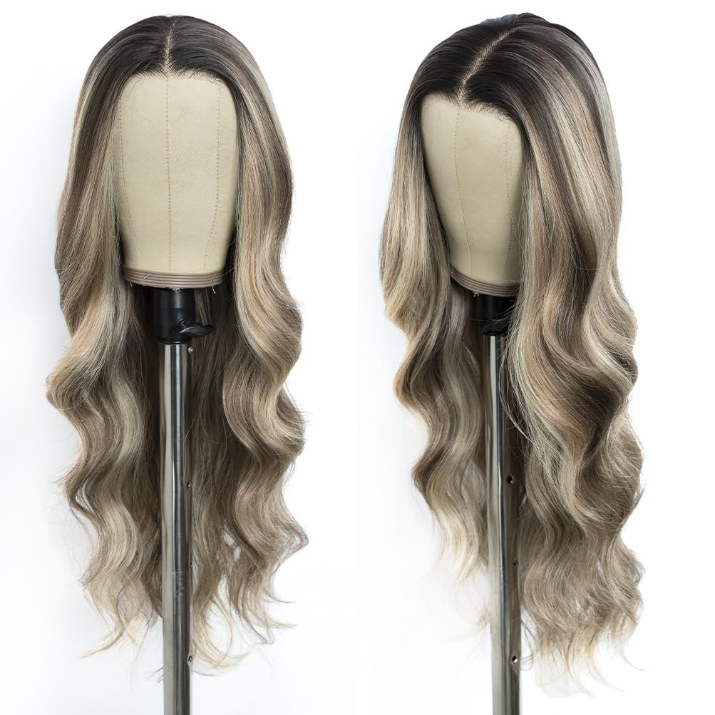 Style Icon 28” Long 6x4 Pre-Cut Lace Wig No-Lace-Cutting Free Part Multi-Layer Big Curls High Light Blonde Brown Lace Front Wig Grip Band Heat Resistant(28 Inches, NTSA4/10/23B/613C)