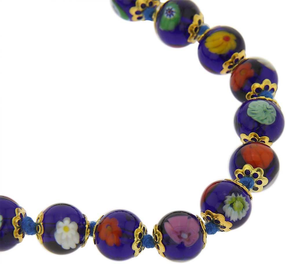 Glass of Venice Murano Glass Necklace - 24-Inch Plus Extender - Navy Blue Italian Millefiori Beads Handmade Blown Glass for Women