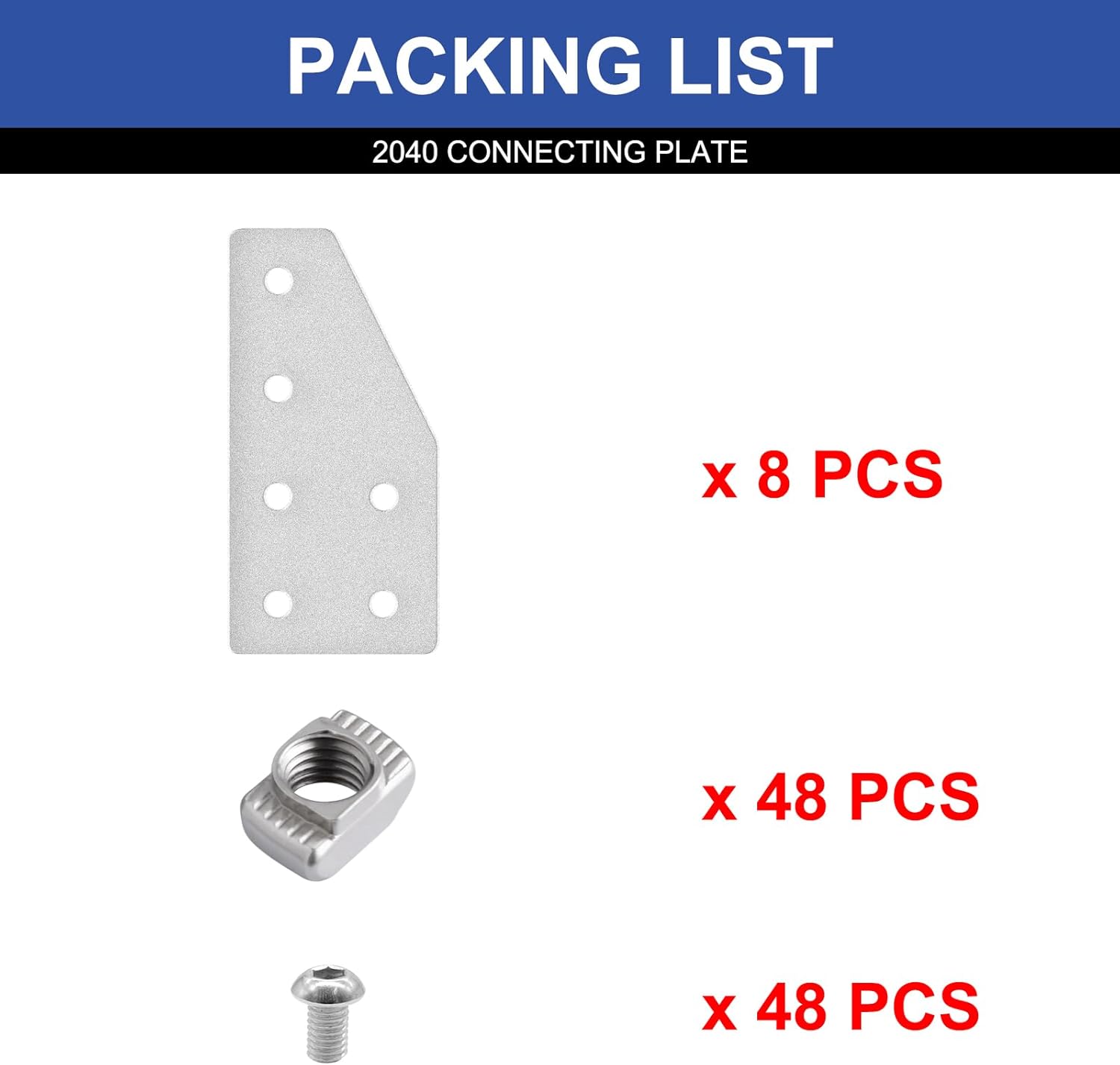 8pcs 2040 L Corner Bracket Joining Plate T Slotted Accessories 6-Hole 2040 Hardware Connector 2040 with T Nuts and Screws Silver