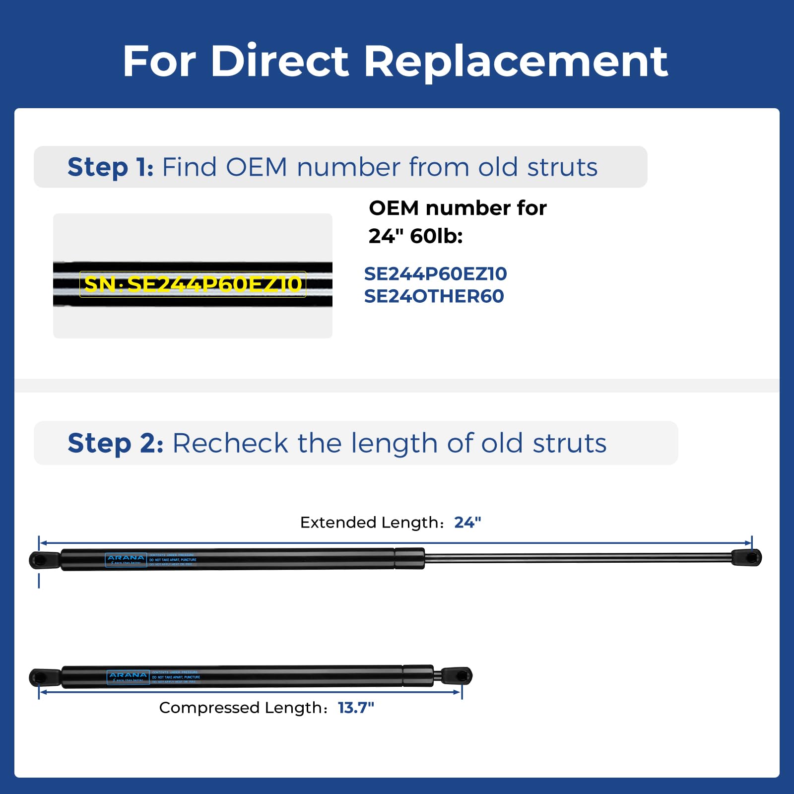 Snapklik.com : ARANA SE244P60EZ10 24 Inch 60Lb Gas Struts Spring Shocks ...