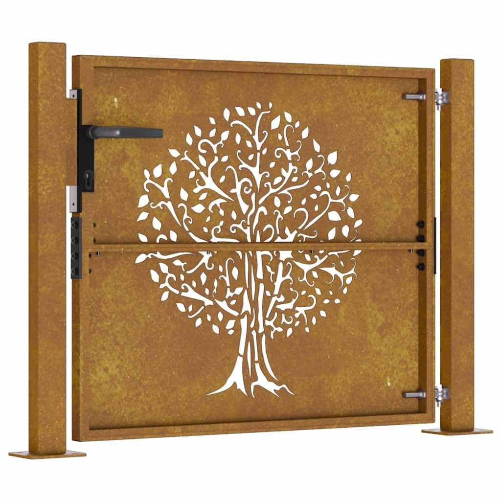 Portal de jardín de acero corten 100 x 100 cm diseño árbol corte láser