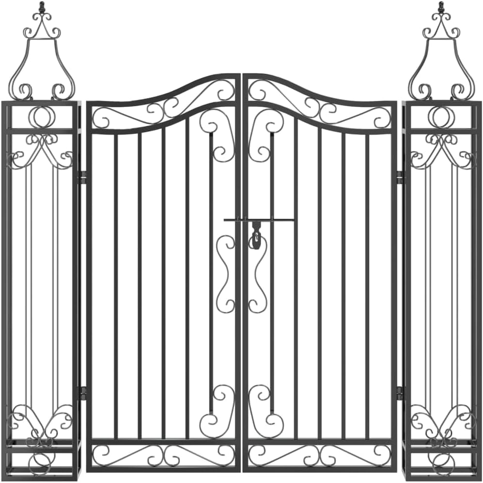 vidaXL Garden Gate Black 47.6"x3.1"x47.2" Wrought Iron, Wrought Iron gate, Fence gate, Iron gate, Metal Garden gate, Metal gate, Decorative gate