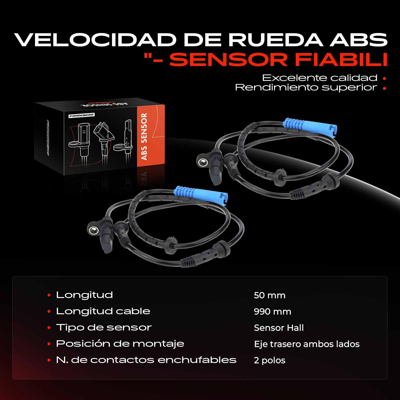 Frankberg 2x Sensor de velocidad de ruedas Sensor ABS Compatible con Serie 5 Touring E39 520i 520d 523i 525i 525d 525tds 528i 530d 530i 540i 1999-2004 Replace# 34521165536,34526756377