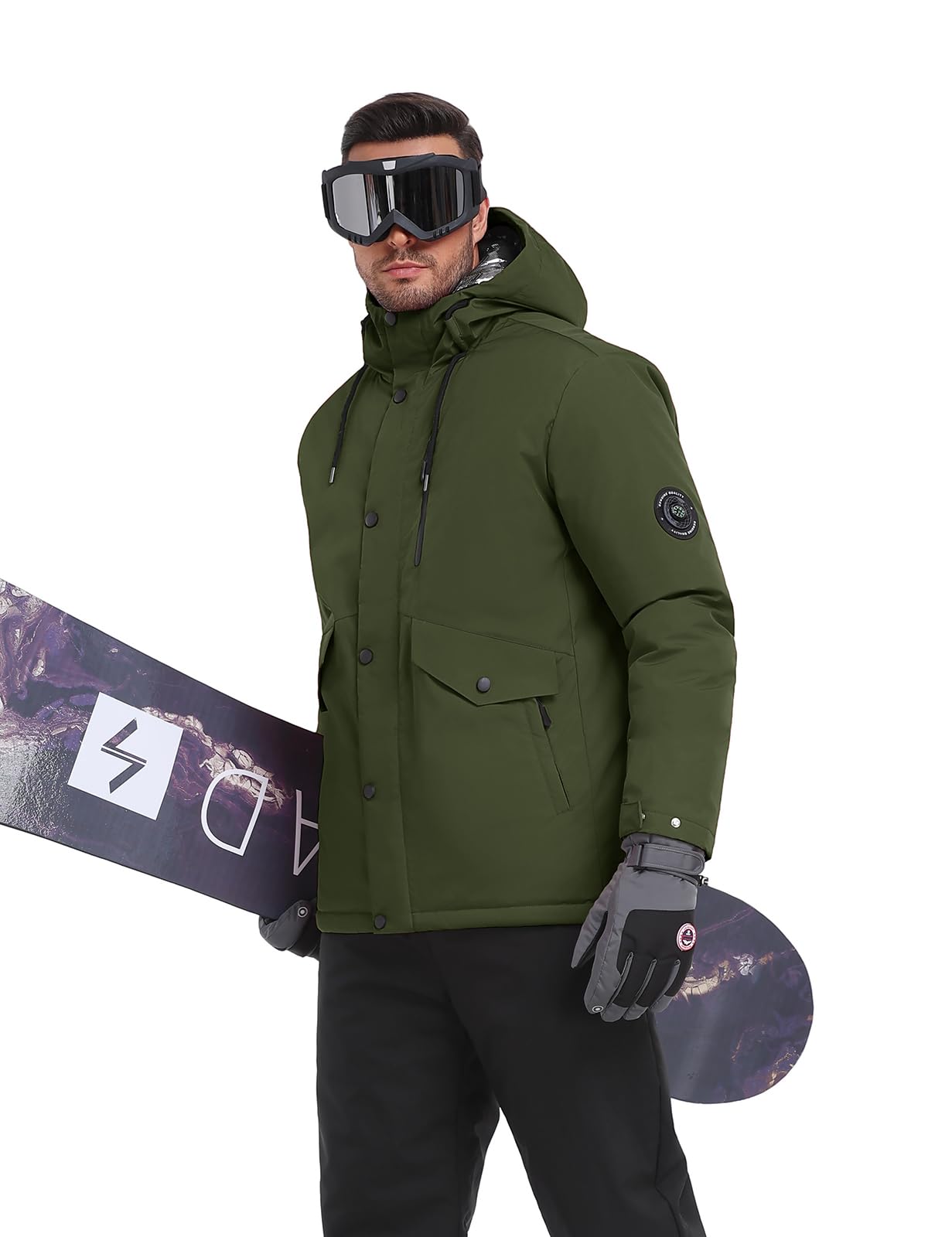 Voqeen Chaqueta de Esqui Hombre Impermeable Cazadora Cálida Aire Libre Térmica Capucha Desmontable Antiviento