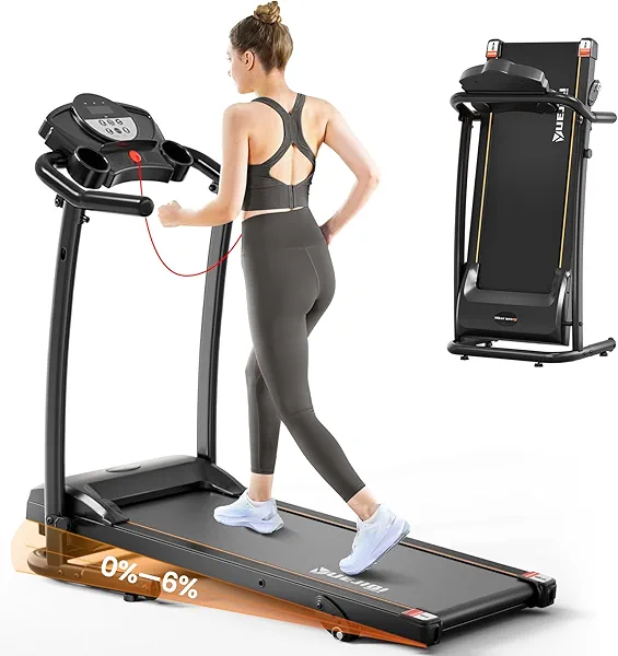 YUEJIQI Treadmills for Home, 3.0HP Quiet Brushless Foldable Treadmill with Incline, Small Space Portable Running Walking Machine, 240/300 Lbs Capacity with Cup Holder