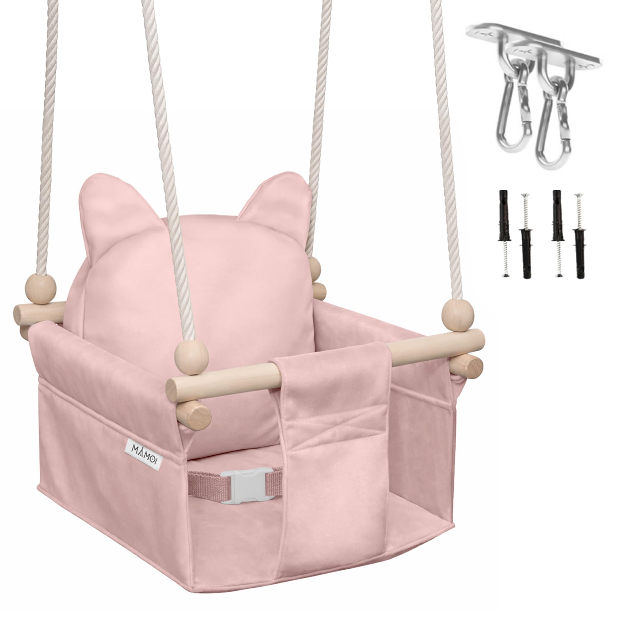 MAMOI® Columpio Bebe + Cinturón de Seguridad | 190-260cm Ajuste de la Altura del Techo | Columpios Infantiles Exterior Interior | Columpio niños | Columpio Madera | Columpio de Jardin | 100% Eco