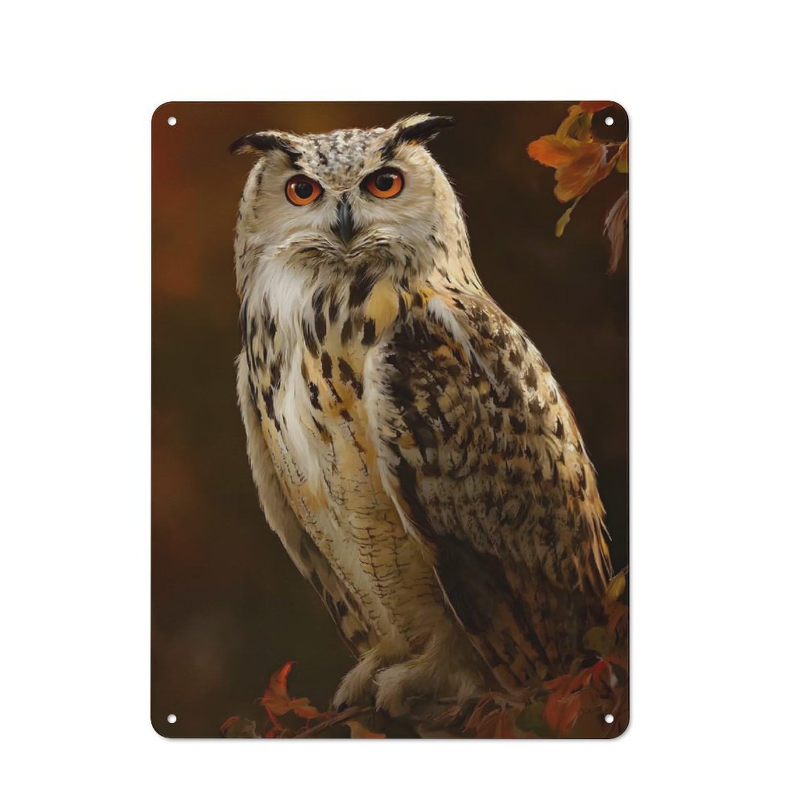 Shed Style Decorative Metal Plaque 40x30cm Featuring Majestic Owl Portrait, Porch Wall Decor for Patio Bar, Workshop, Shed Or Kitchen