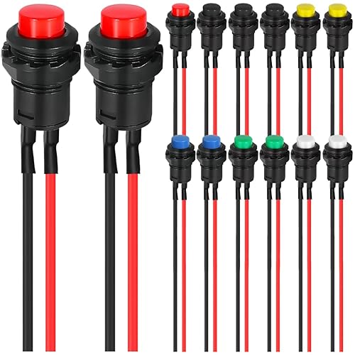 Vista 91 de 15 interruptores de botón redondos de 0.276 in rojo/verde, 1A, 250 V CA, 2 pines SPST ON OFF momentáneo, interruptor de botón con cables de terminal