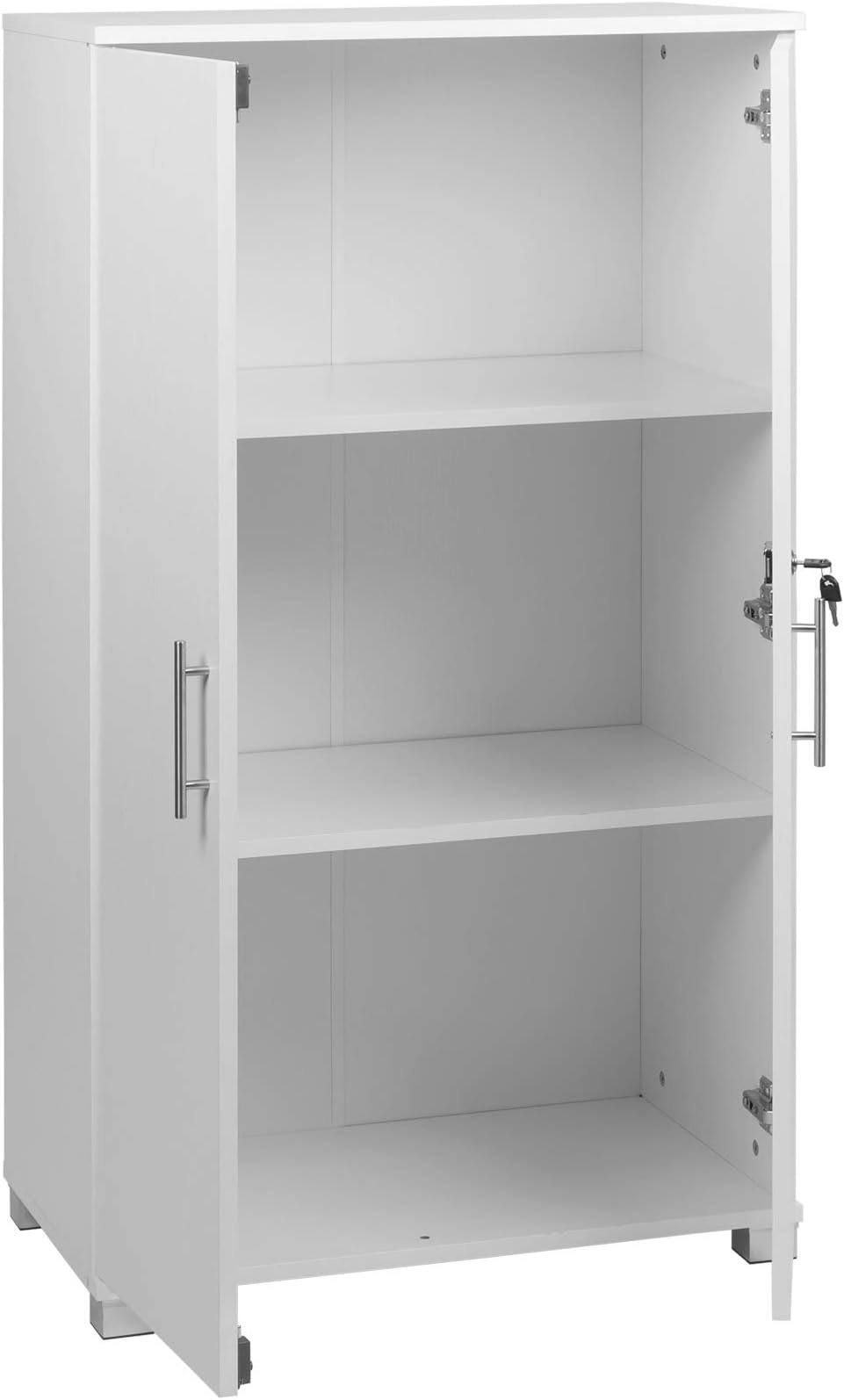 MMT Office Storage Cupboard, White Wood , 120cm Tall, Lockable, for Office, Garage, Utility.