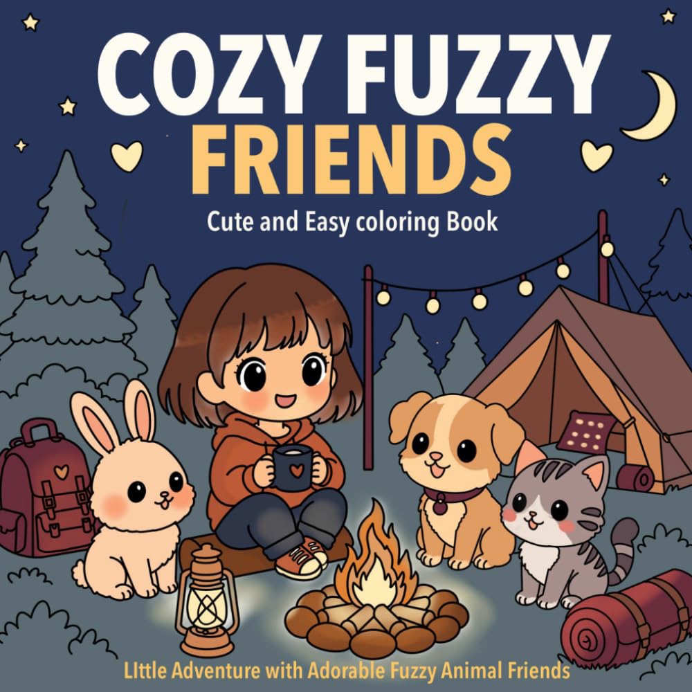 Cozy Fuzzy Friends: Cute and Easy Coloring Book for Adults and Teens with Cozy Adventure Scenes, Cute Girls, and Adorable Animal Friends