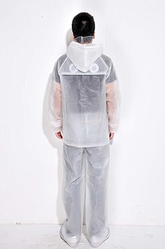 Miniatura 8 de Freesmily Chubasquero reutilizable transparente para mujeres y hombres, impermeable, traje de lluvia, conjunto de pantalones con capucha para