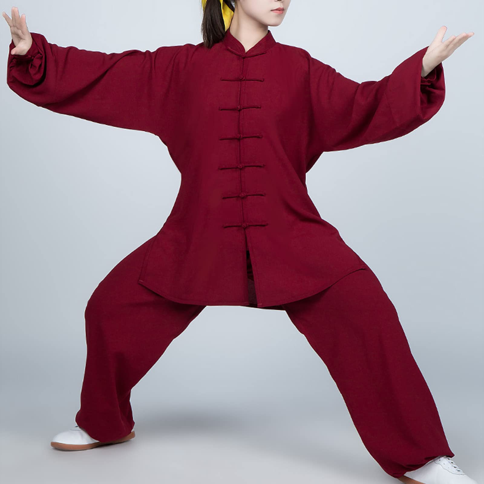 Uomo Donne Tai Chi Abbigliamento Fibbia a Disco Maniche Lunghe Cotone e Lino Tradizione Cinese Tute da Ginnastica da Kung Fu Morbido e Traspirante Arti Marziali Wing Chun Uniform