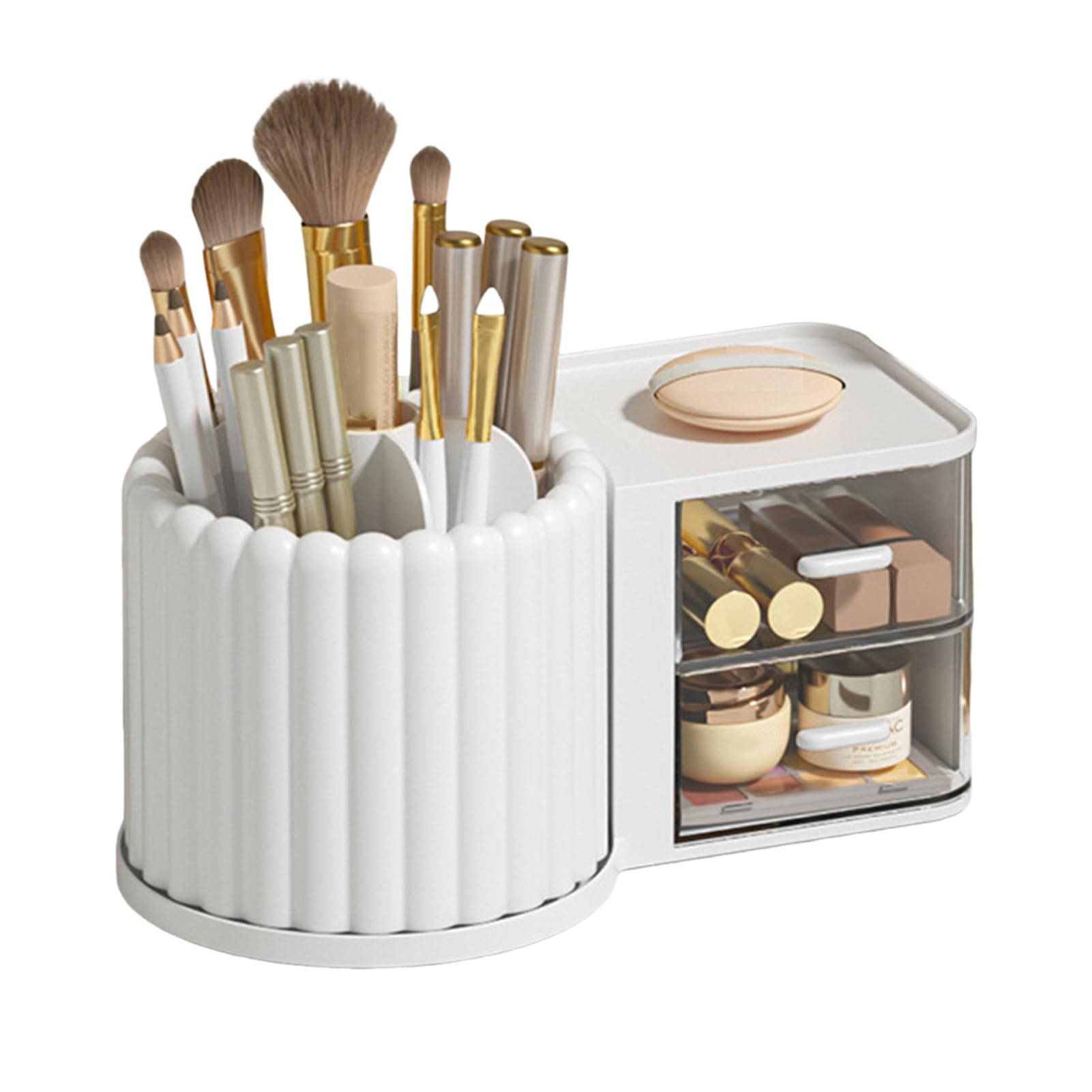 Glifora Rotating Pen Holder - 360 Degree Spinning Desk Organiser with Drawer, School Supplies Organiser for Stationery and Makeup