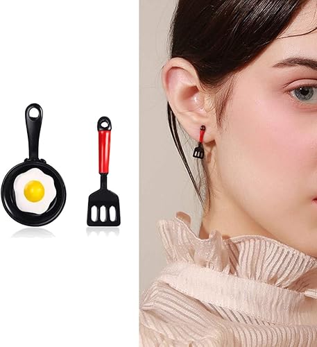 Miniatura 3 de Funny Fried Egg Pan Shovel Women's Asymmetric Stud Earrings Ear Jewelry Gift