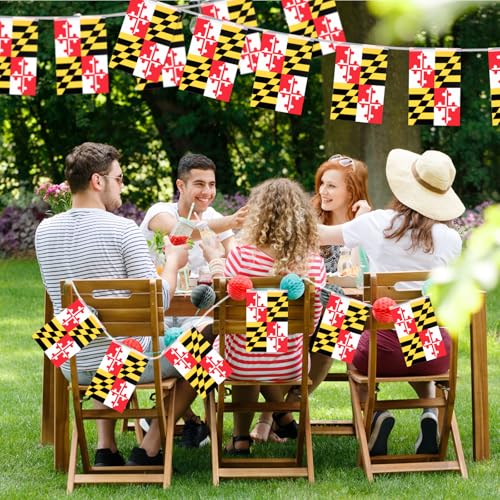 Image of 32.8 ft Maryland Flag Banner, 30 Pcs Mini State String Flags, Red White Black Yellow Bunting for Maryland Day, Local Parades, Festivals, Home, Garden, and Outdoor Decorations
