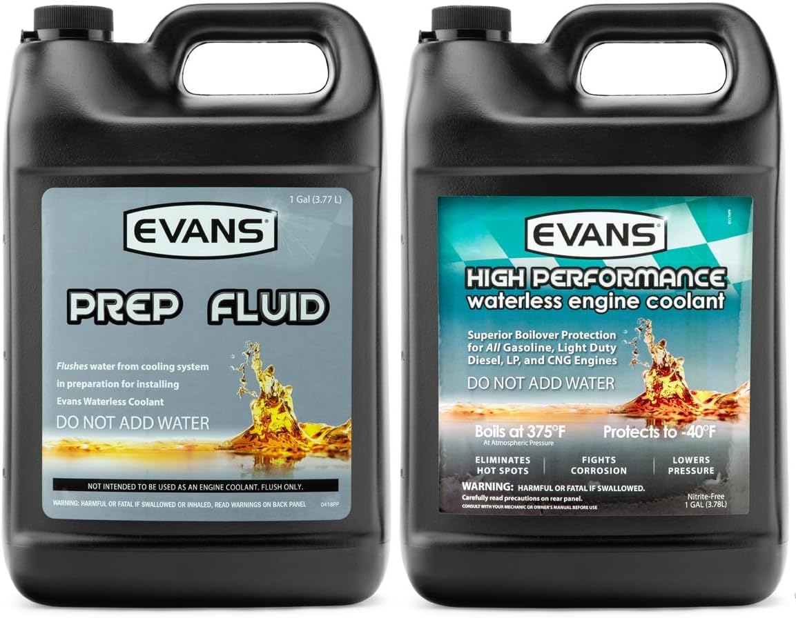 EVANS Cooling Systems EC53001 High Performance Waterless Engine Coolant - 3 Pack - 1 Gallon Each | EVANS Coolant EC41001 Prep Fluid - 3 Pack - 1 Gallon Each