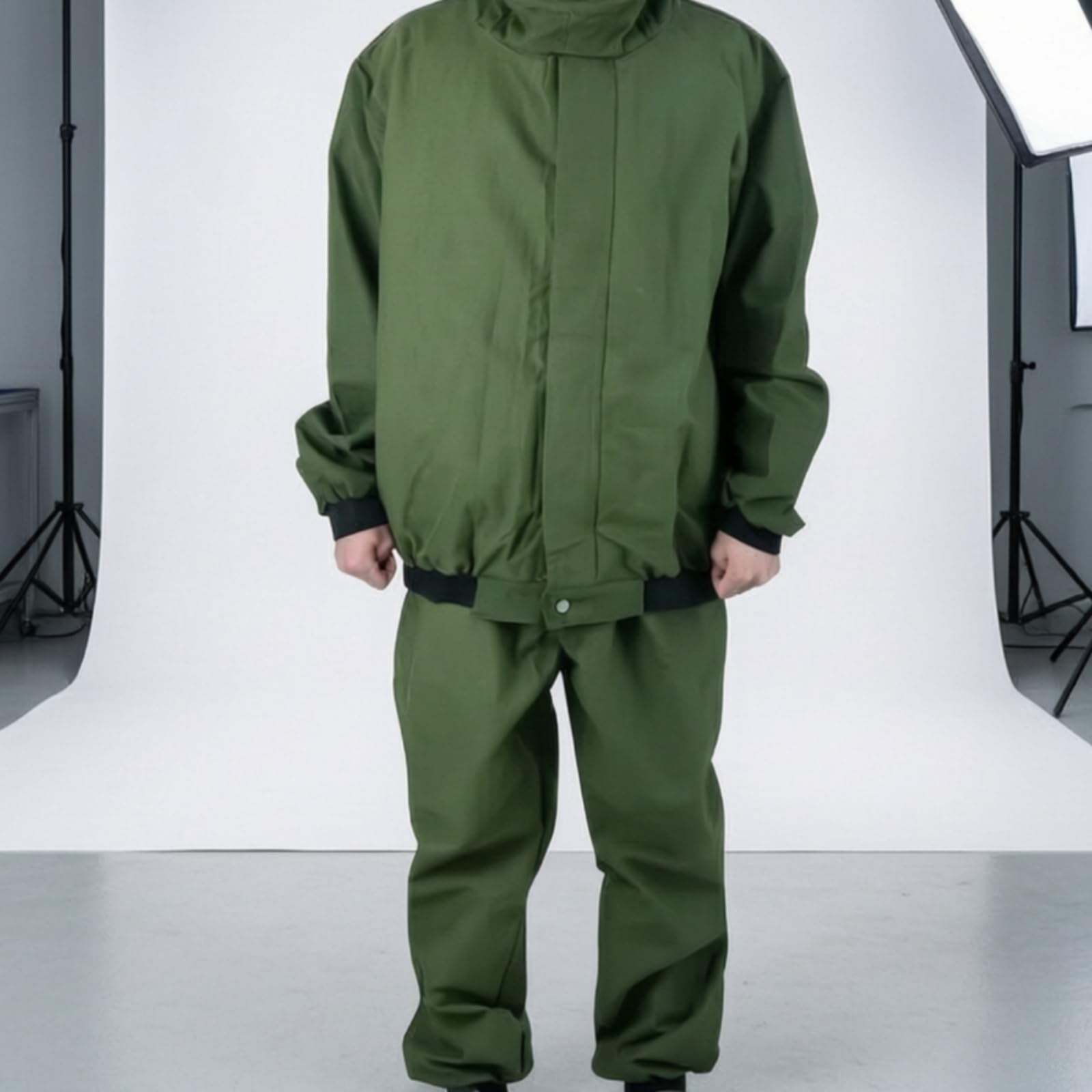Traje de Trabajo Protector Chaqueta Pantalón Abrigo Capucha Ventana Clara Resistente al Desgaste Te Grueso con Abertura Facial Estructurada, Verde, Verde, Única