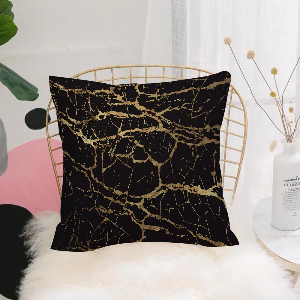 Hyosxw Luxurious Black And Gold Marble Pattern With - A9 Cushion Cover,Throw Pillow Case Home Decorative For Living Room Bedroom Sofa Chair 18X18 Inch,Luxurious Black And Gold Marble Pattern With Complex Gold Radiances Luxury,Pillowcase 45X45cm