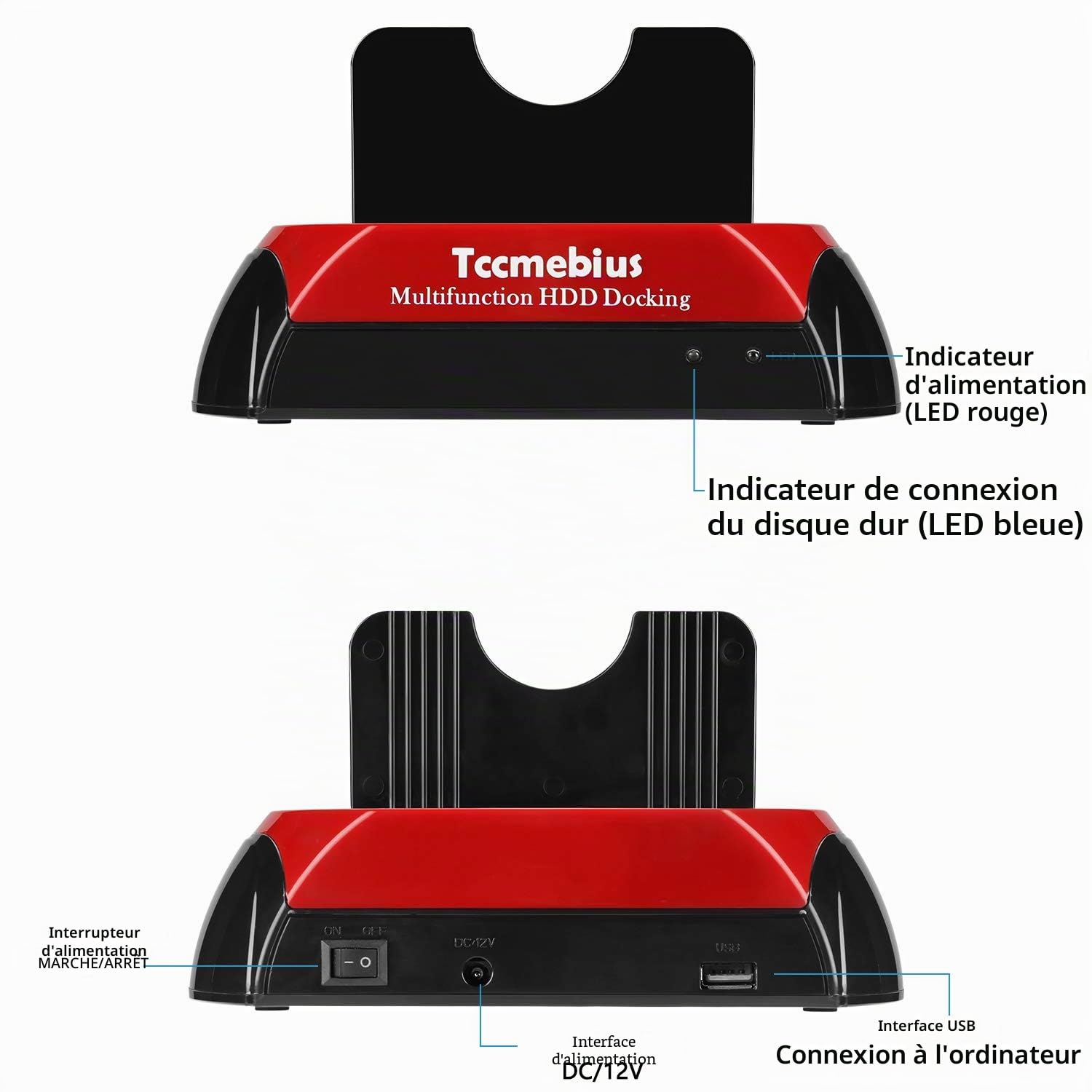USB 2.0 Station d'accueil pour Disque Dur, TCC-S867-DE USB 2.0 à SATA IDE Dual Slots Boîtier de Disque Dur Externe, pour 2.5 "3.5" SSD IDE SATA I/II/III HDD