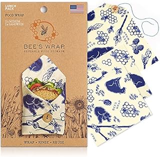 Bee's Wrap - Lunch Pack - Made in the USA with Certified Organic Cotton - Plastic and Silicone Free - Reusable Eco-Friendly Beeswax Food Wrap - Bees and Bears Print - 3 Pieces (Sandwich Wrap, 2 Medium Food Wraps)