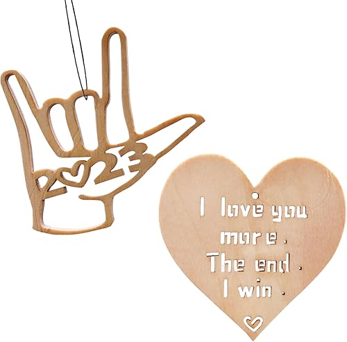 Ambientador de coche "I Love You ASL Fragancia de lenguaje de señas, difusor de madera colgante para automóvil, adorno 2023 "I Love You More The End