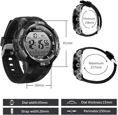 Miniatura 5 de 10 ATM Digital sumergible buceo reloj 328.1 ft resistente al agua natación deporte reloj de pulsera luminosa pantalla LCD con cronómetro función de
