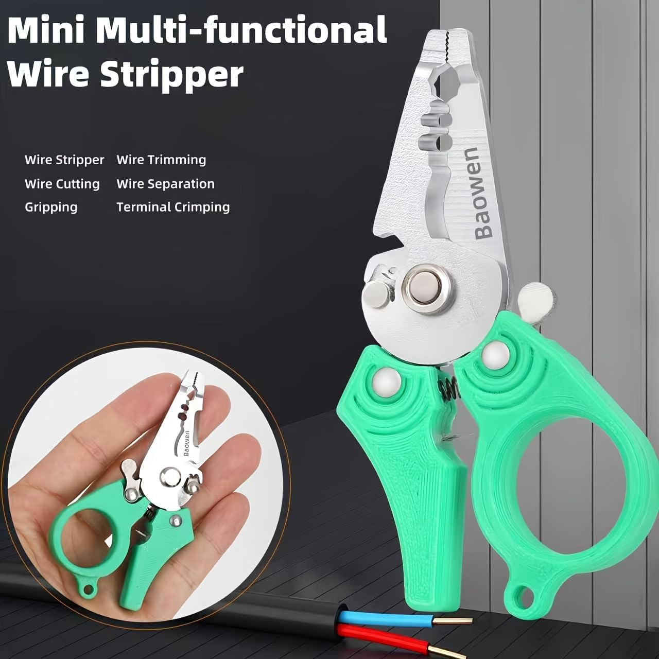 1pc Multifunctional Lightweight Wire Stripper, 3.5-Inch Mini Wire Stripper with Functions for Stripping, Twisting (green)