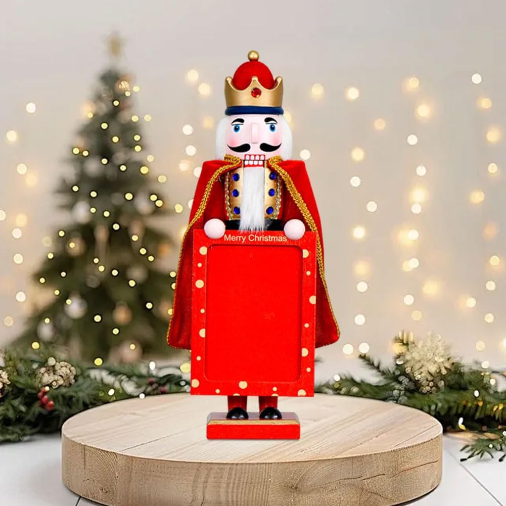 Traditional Christmas Nutcracker with Picture Frame,15 in Mini Photo Nutcracker Figurine for Desktop Table Mantel Christmas Decoration,Wooden Nutcracker Soldier Ornament with Photo Frame