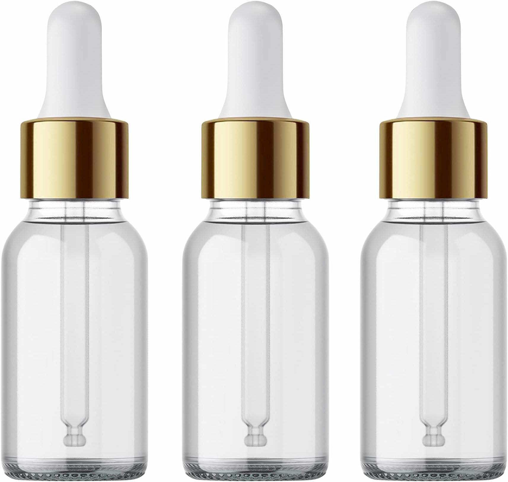15ml Clear/Transparent Glass Dropper Bottle With Golden Dropper & White Silicon Teat Pack Of (5)