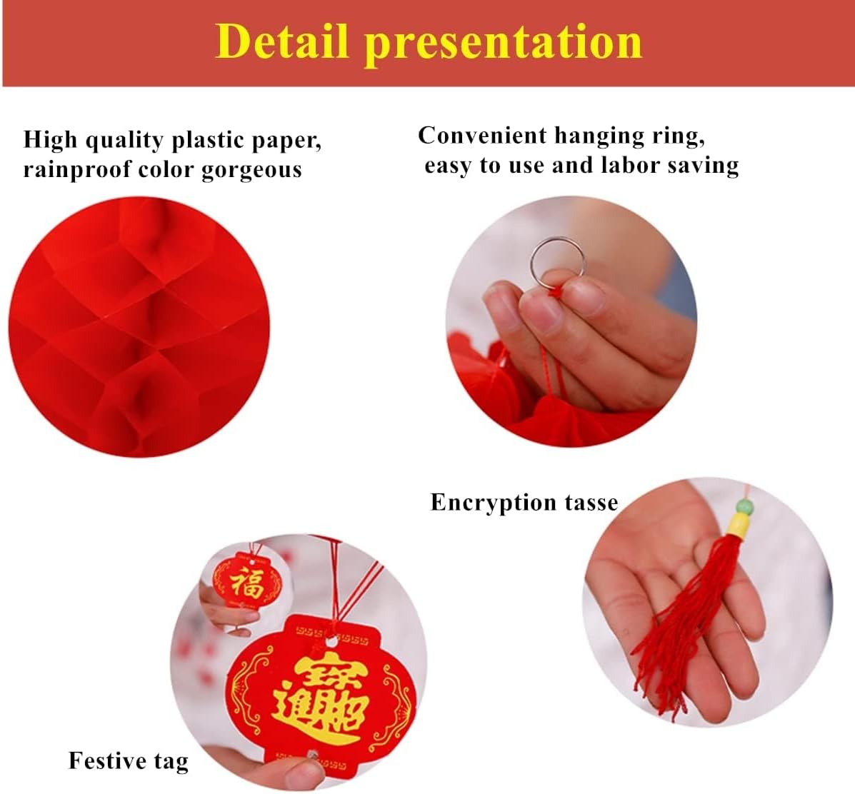 KYMY 40pcs Chinese & Vietnamese Red Paper Lanterns, 2026 Hanging Round Decorative Red Paper Lanterns for Lunar New Year,Spring Festival, Wedding Celebration, Home Decorations (15cm-5.9inch) - Image 6
