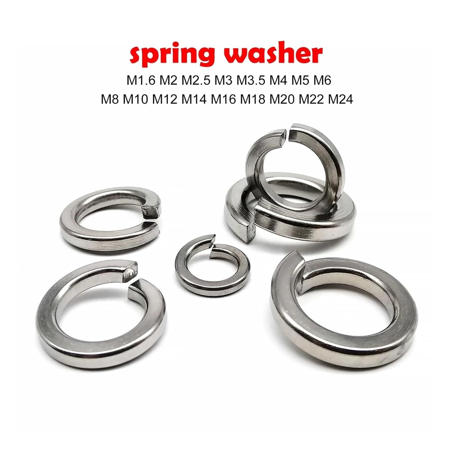 Spring Lock Washers M1.6 M2 M2.5 M3 M4 M5 M6 M8 M10 M12 M14 M16 M18 M20 M22 M24 GB93 A2 304 Stainless Steel Spring Washer Split Lock Elastic Gasket(10pcs M24)