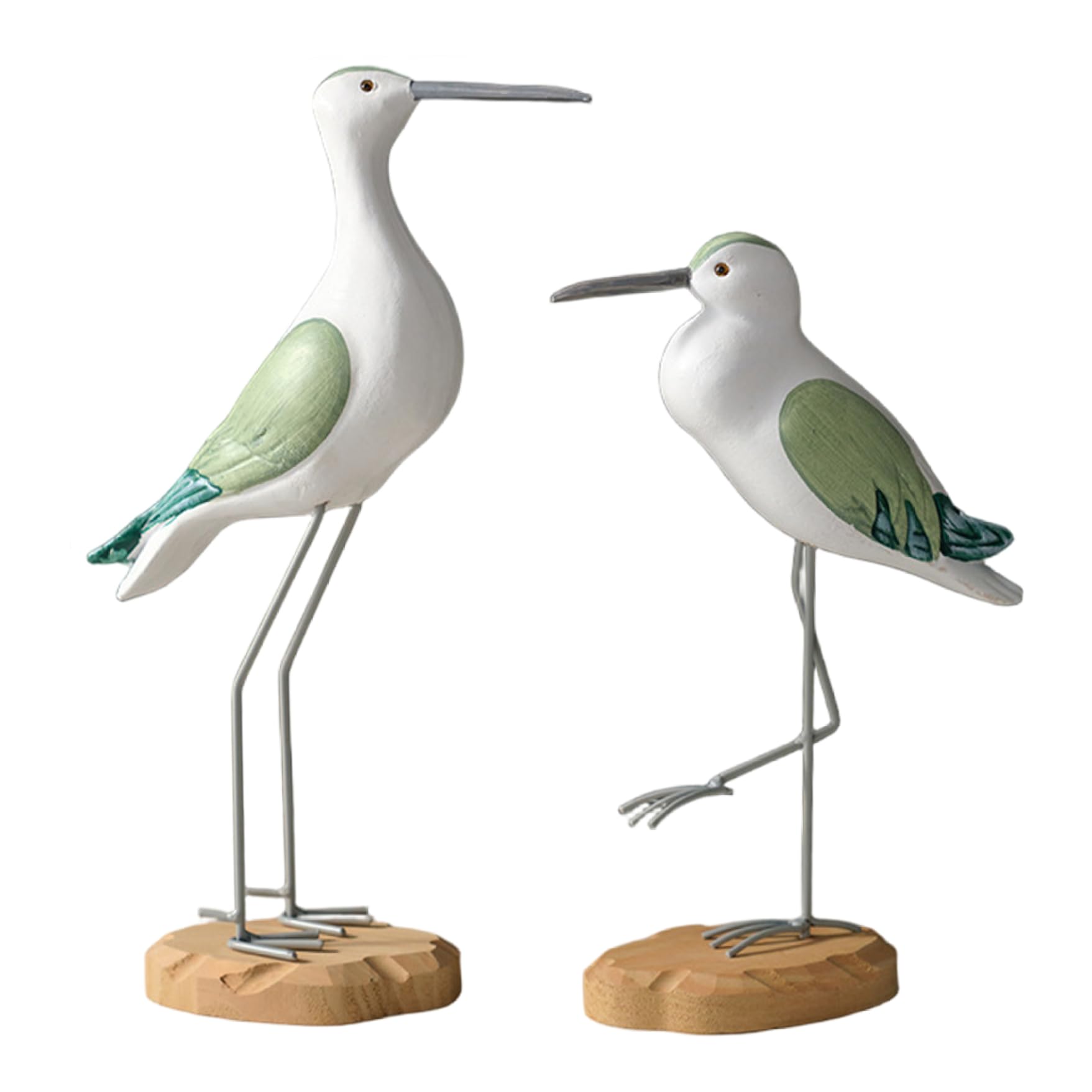 Takingup Seagull Statue 2Pcs Mediterranean Style Wooden Bird Figurines with Base Coastal Decor for Beach Garden Backyard Living Room - Seagull Statue